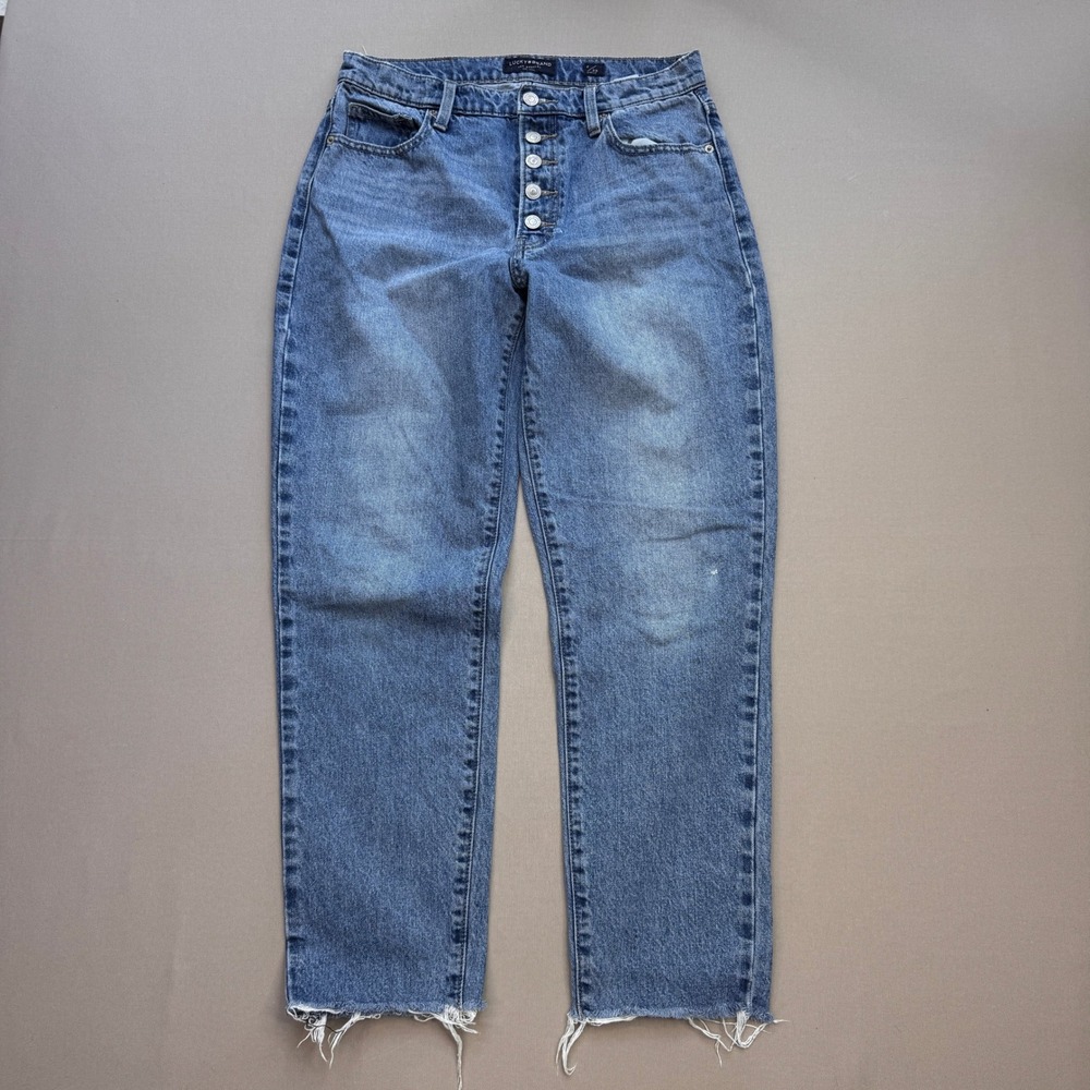 Lucky Brand High Rise Ankle Straight Leg Jeans Button Fly Raw Hem Size 6/28